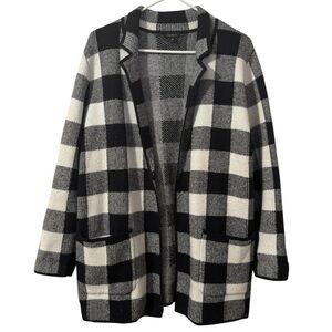 Talbots Notch Collar Open Front Longline Sweater Jacket BUFFALO PLAID Womens S